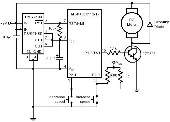 Демонстрационная схема управления двигателем постоянного тока при помоши сигнала с ШИМ