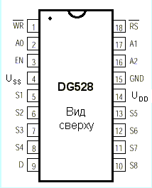 Цоколевка аналогового мультиплексора DG528