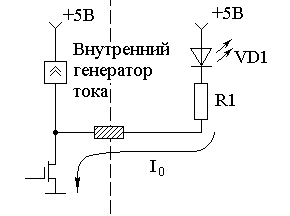 Эквивалентная схема подключения светодиодного индикатора к параллельному порту